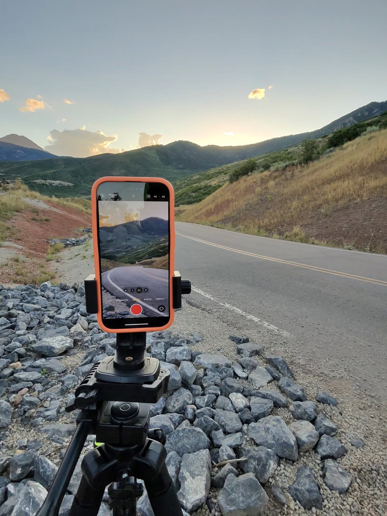 Phone set up to film on location in the Wasatch Back